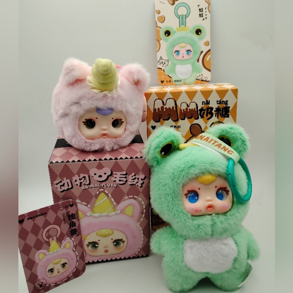 2 Animal Plush Keychain "Unicorn" + MM MilkCandy "Frog*
